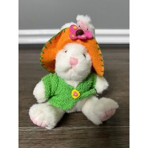 Russ Berrie Lil Sunshine Bunny Rabbit Plush Toy Orange Hat Green Vest 4550 7"